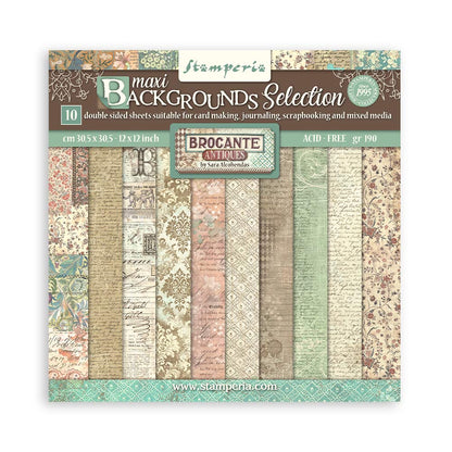 Stamperia Maxi Backgrounds BROCANTE ANTIQUES 12&quot;X12&quot; Scrapbook Paper Pack