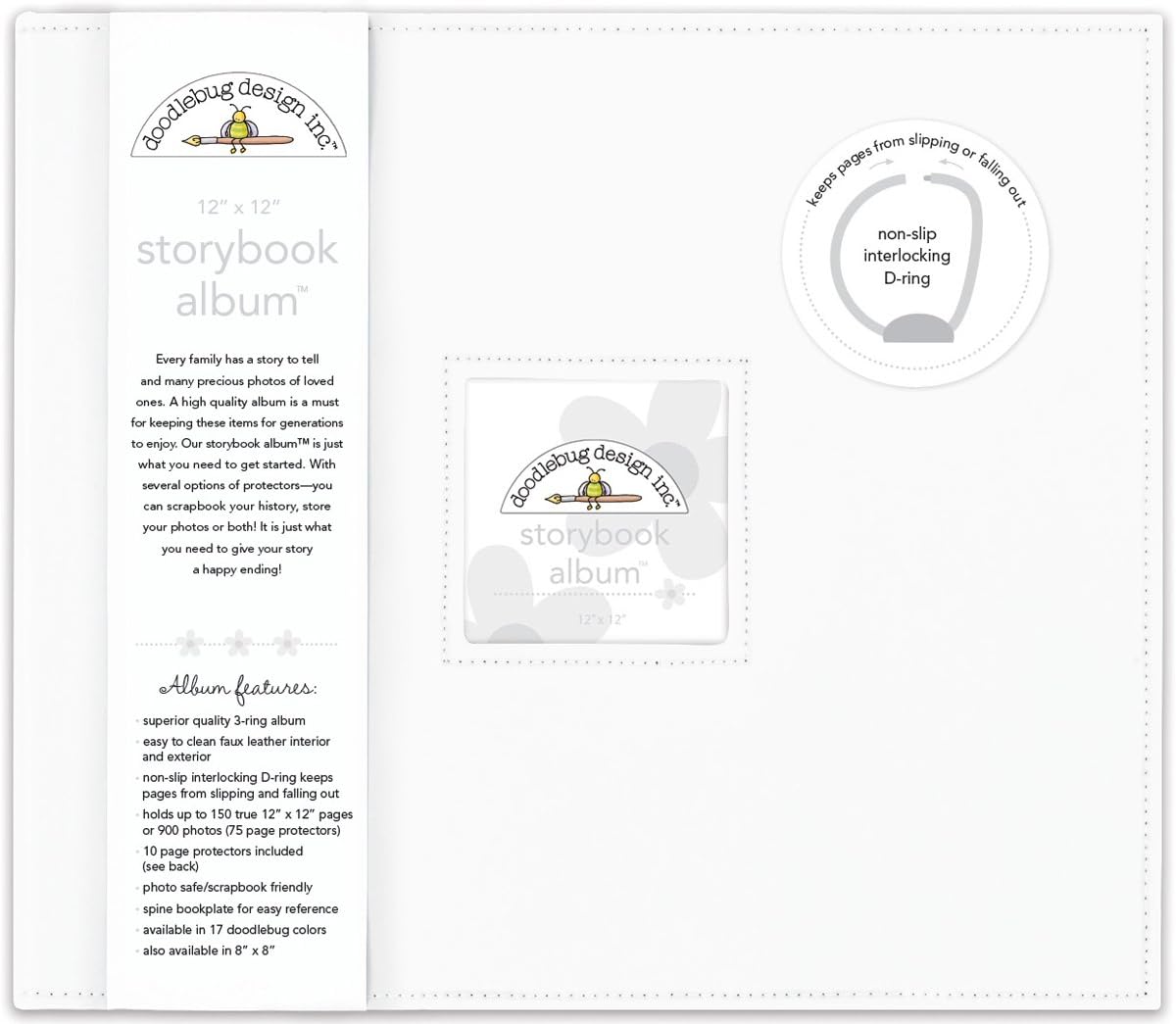 Doodlebug STORYBOOK ALBUM LILY WHITE 12”X12” D-Ring Scrapbook