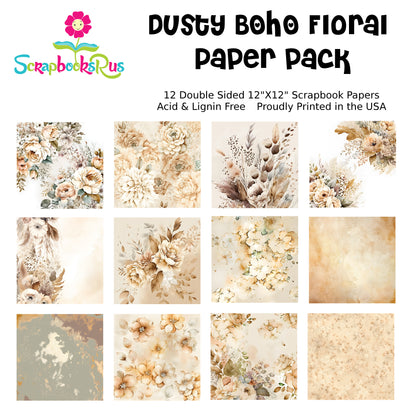 Scrapbooksrus DUSTY BOHO FLORAL PACK 12pc 12&quot;X12&quot; Scrapbook Paper