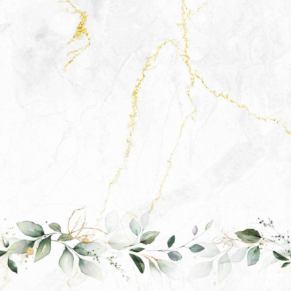Scrapbook Customs GOLD MARBLE &amp; EUCALYPTUS BORDERS 12"X12" Scrapbook Paper