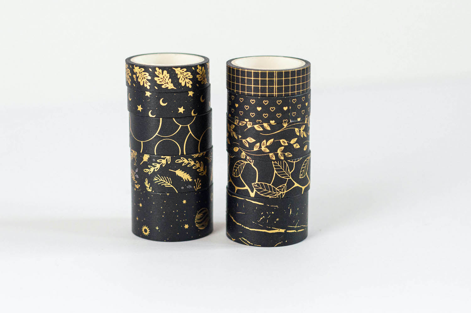 Assorted BLACK WITH GOLD FOIL WASHI TAPE Decorative 10pc