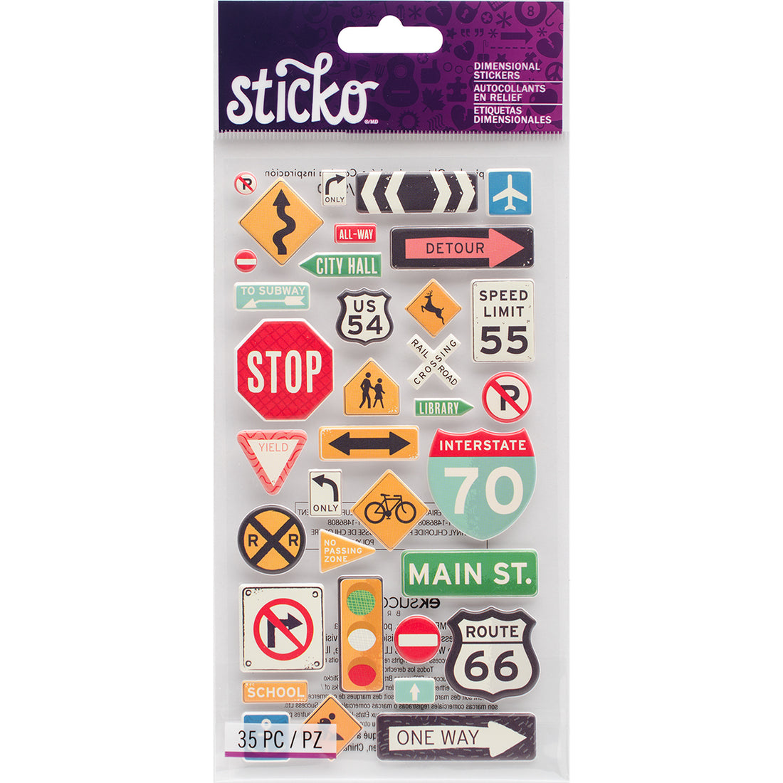 Sticko ROAD SIGNS Travel Puffy Stickers 35pc