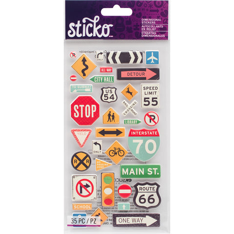 Sticko ROAD SIGNS Travel Puffy Stickers 35pc – Scrapbooksrus