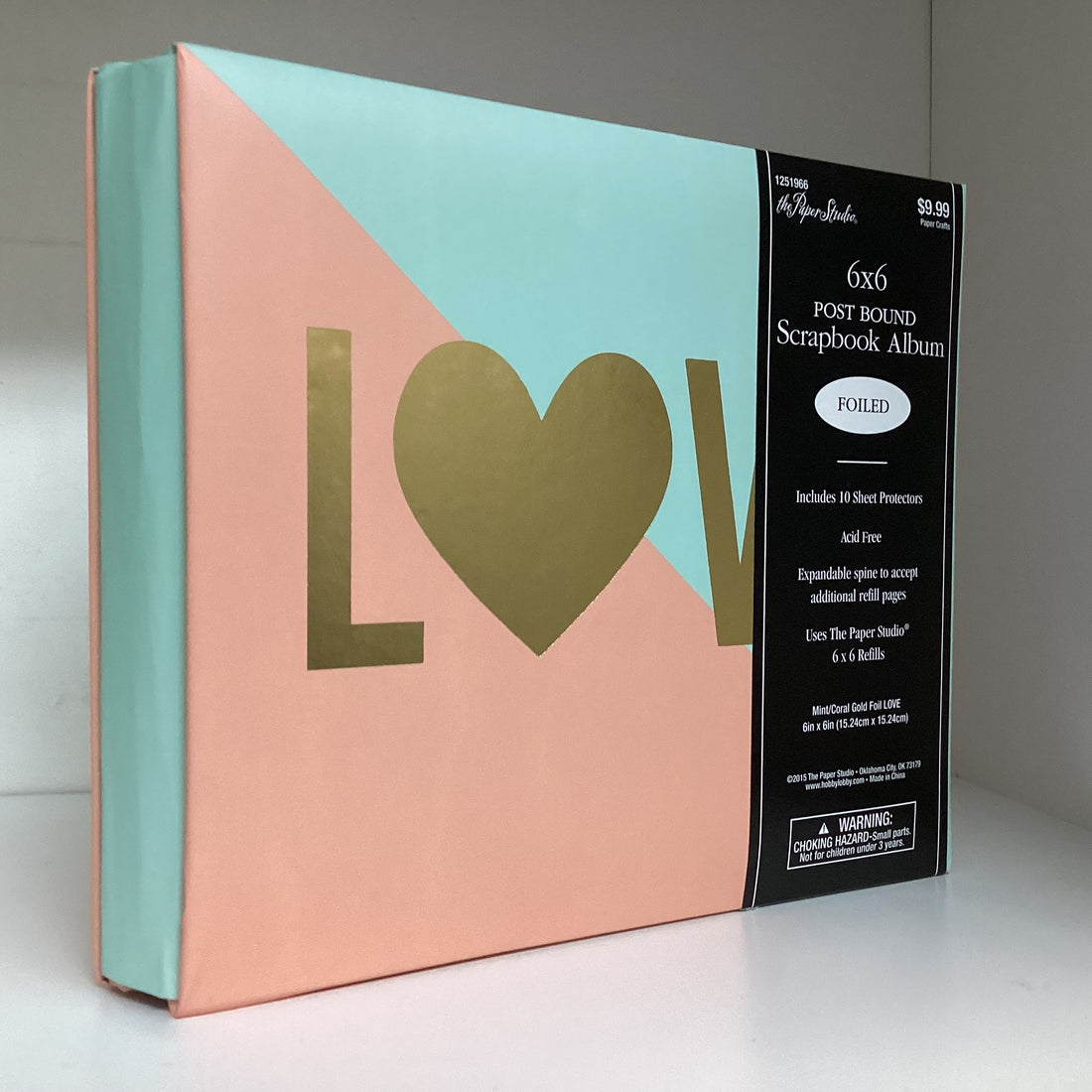 The Paper Studio MINT CORAL GOLD FOIL LOVE 6"X6" Post Bound Scrapbook Album