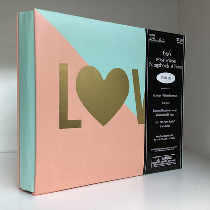 The Paper Studio MINT CORAL GOLD FOIL LOVE 6&quot;X6&quot; Post Bound Scrapbook Album