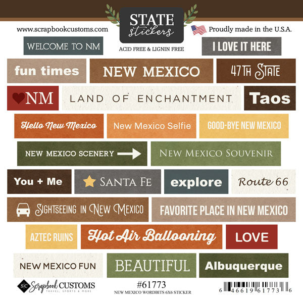 Scrapbook Customs NEW MEXICO WORD BIT Stickers 25pc