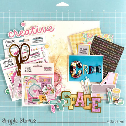 Simple Stories Crafty Things 2X2/4X4 ELEMENTS 12”X12” Scrapbook Paper