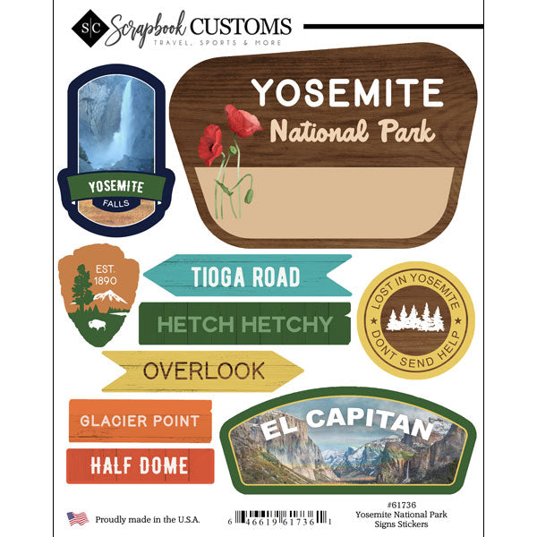 Scrapbook Customs YOSEMITE NATIONAL PARK SIGNS Sticker 10pc