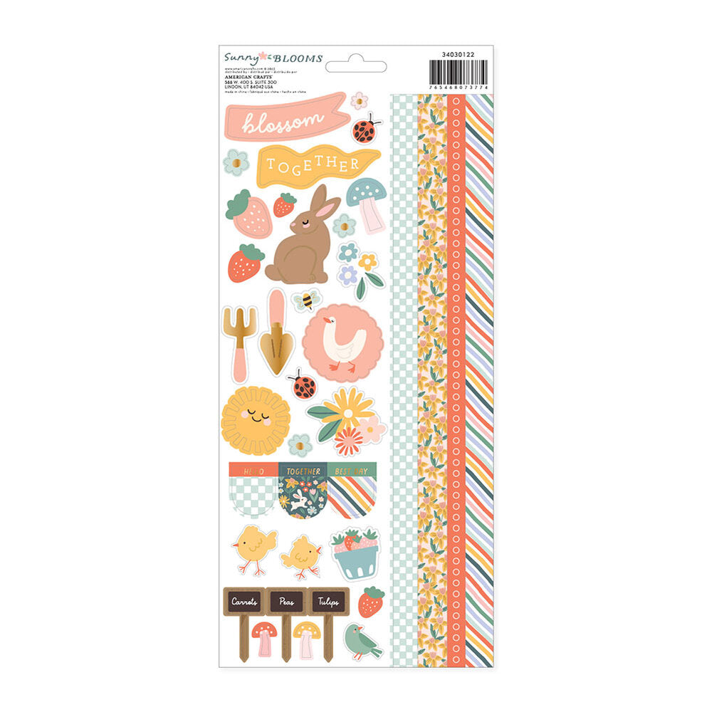Pebbles SUNNY BLOOMS Cardstock Stickers 77pc