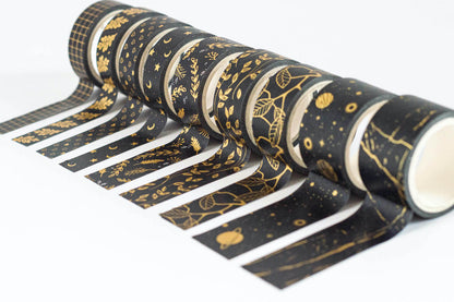 Assorted BLACK WITH GOLD FOIL WASHI TAPE Decorative 10pc