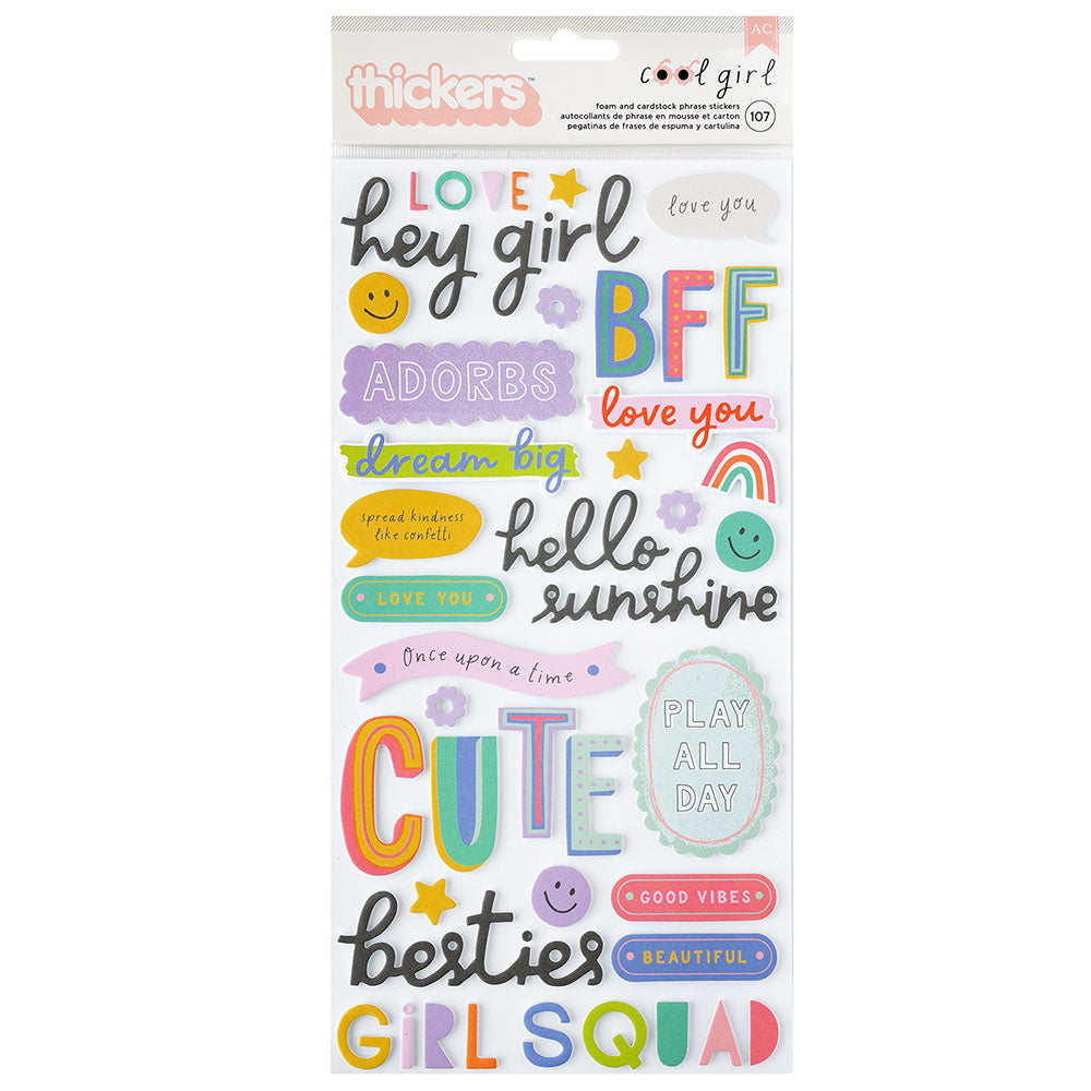 Thickers Pebbles COOL GIRL Foam and Cardstock Phrase Stickers 107pc