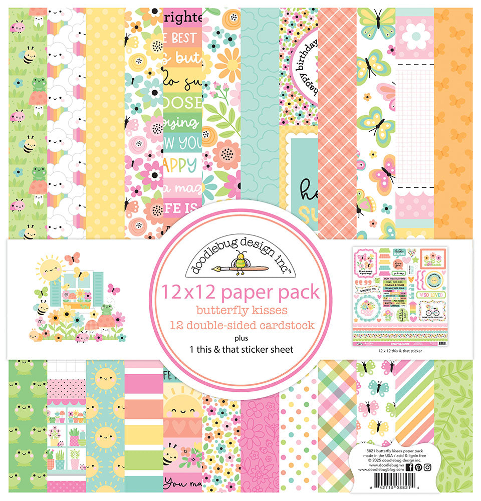 Doodlebug BUTTERFLY KISSES 12X12 Paper Pack 13pc