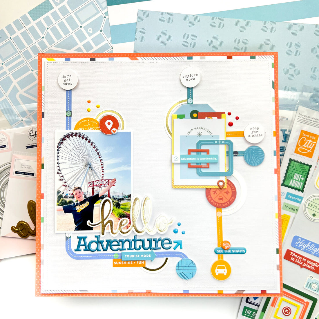 Pinkfresh Studio Tourist Mode EN ROUTE 12x12 Scrapbook Paper @Scrapbooksrus