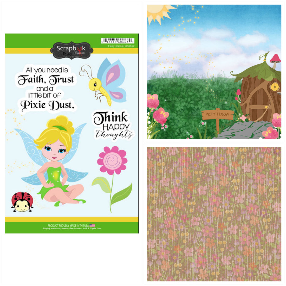 FAIRY HOUSE Tinkerbell 12”X12” Scrapbook Kit Princess Disney 3pc