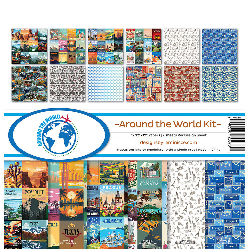 Reminisce AROUND THE WORLD 12&quot;X12&quot; Scrapbook Kit 12pc