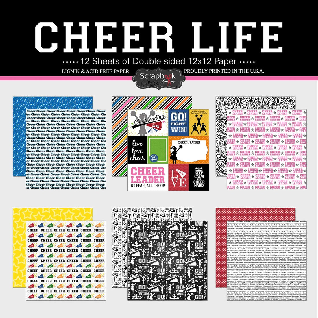 Scrapbook Customs CHEER LIFE 12"X12" Paper Kit 12 Sheets