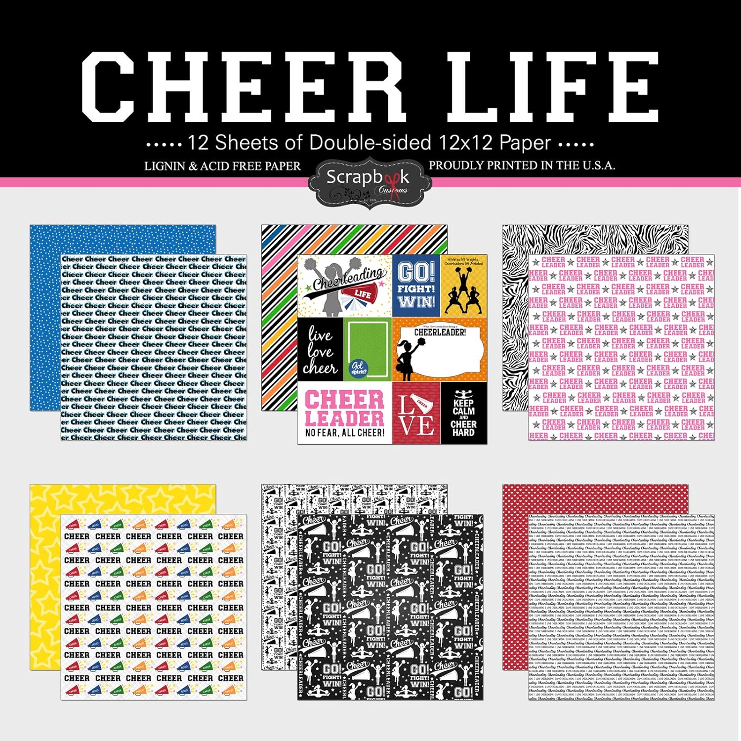 Scrapbook Customs CHEER LIFE 12"X12" Paper Kit 12 Sheets