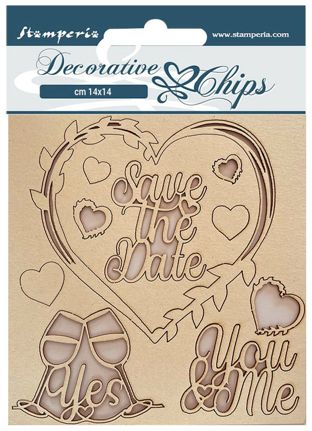 Stamperia Decorative Chips YOU AND ME Save The Date 10pc