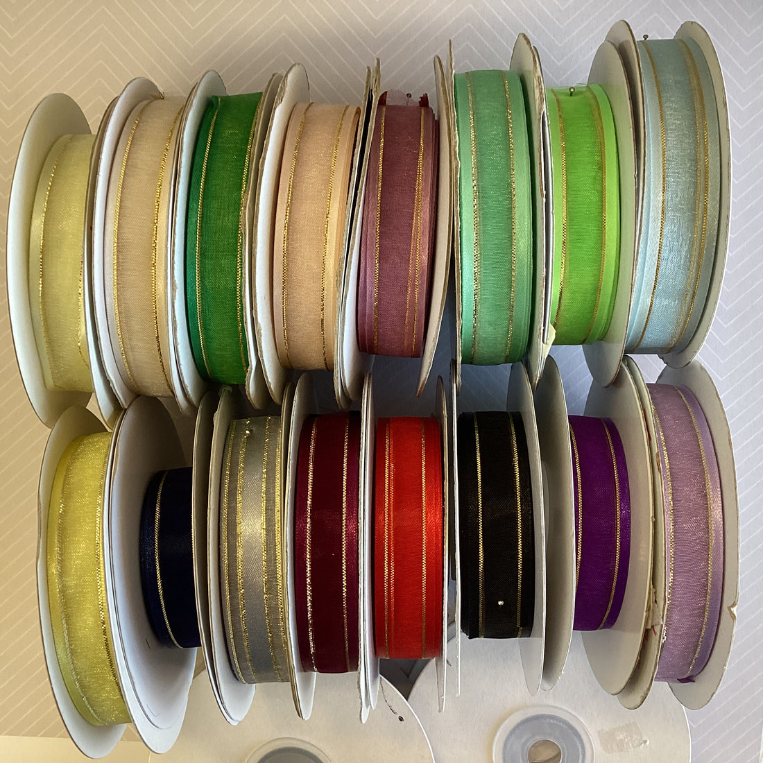 May Arts 5/8" Sheer Organza Satin Gold Edge Ribbon 1 yard