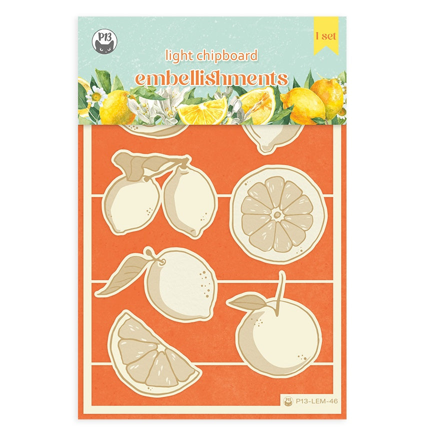 P13 Fresh Lemonade LEMON FRUIT Light Chipboard Embellishments Set46