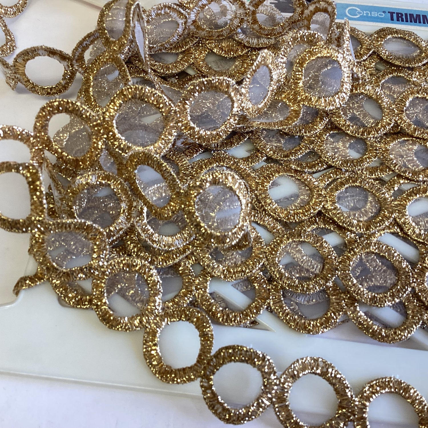 Scrapbooksrus Vintage METALLIC GOLD PORT HOLE Ribbon Trim 1”X1yd