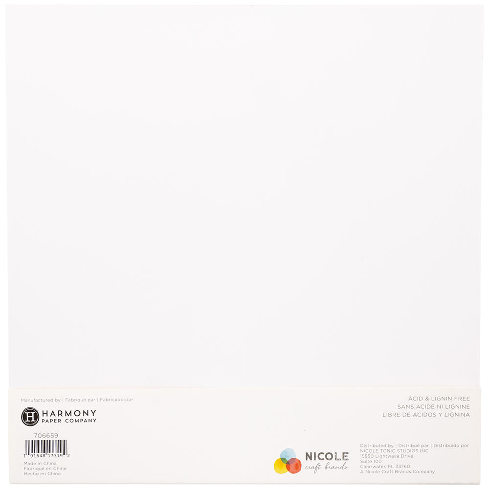 Harmony Hues BRILLIANT WHITE 12”X12” Solid Core Cardstock 65lb 50 Sheets