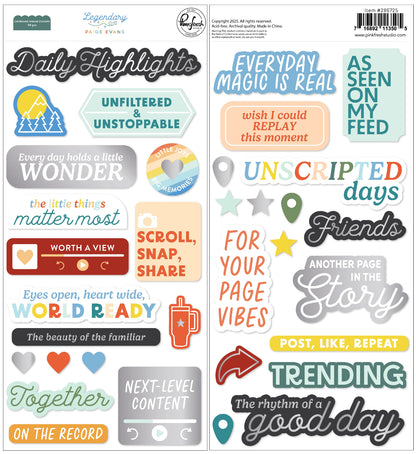 Pinkfresh Paige Evans LEGENDARY Chipboard Phrase Stickers 34pc