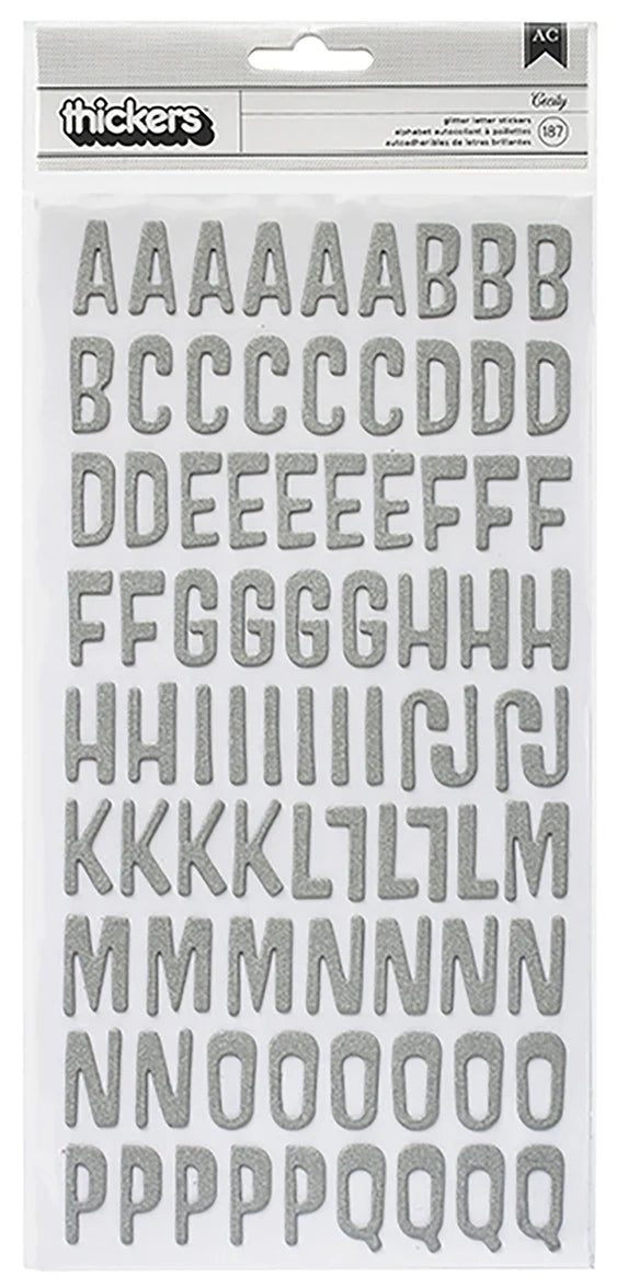Alphabet letter stickers on a white background with &