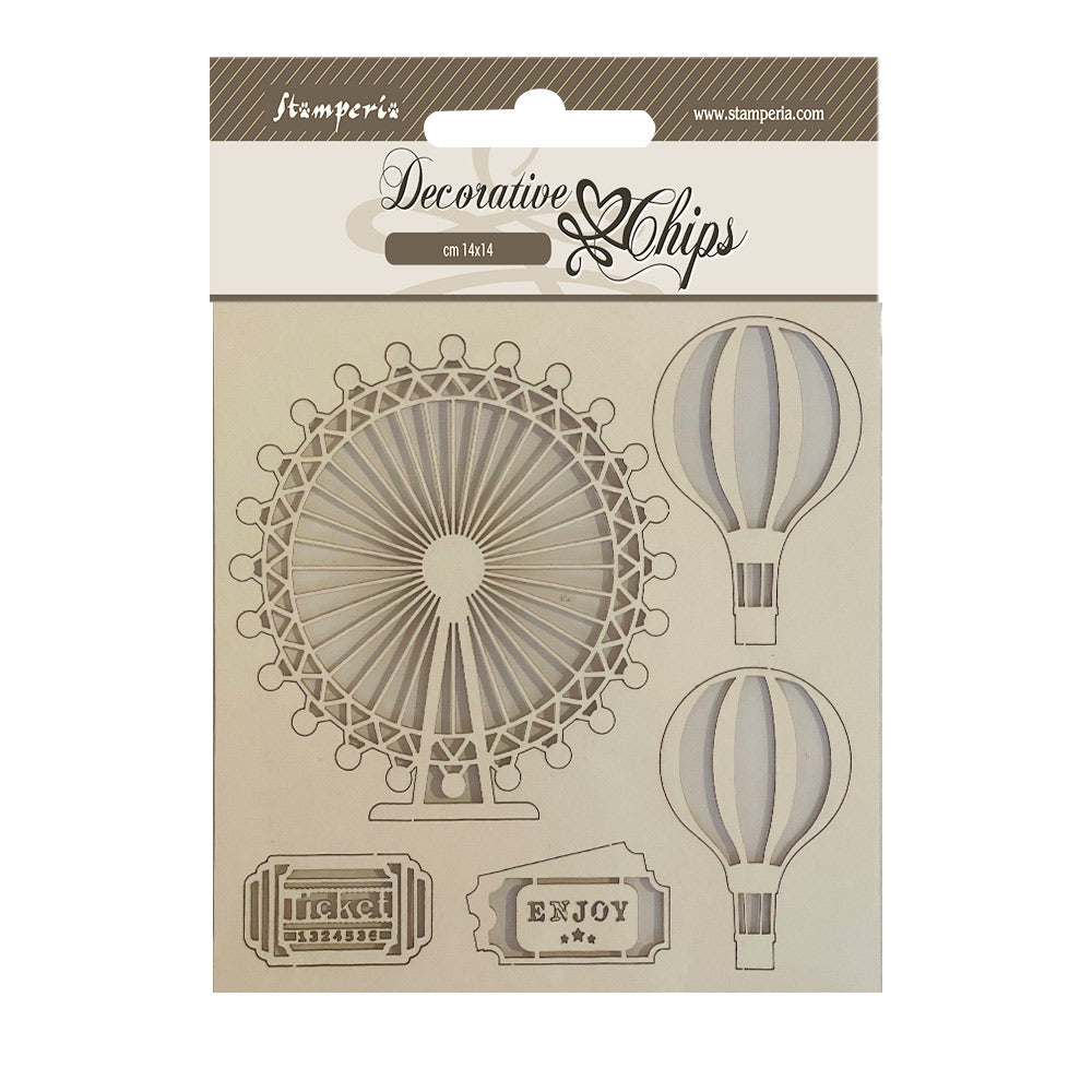 Stamperia Decorative Chips AROUND THE WORLD BALLOONS Chipboard 5pc