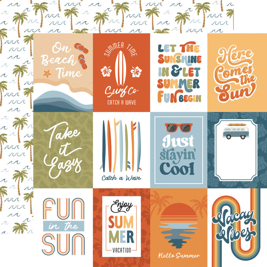 Echo Park Summer Vibes 3X4 JOURNALING CARDS 12"x12" Scrapbook Paper
