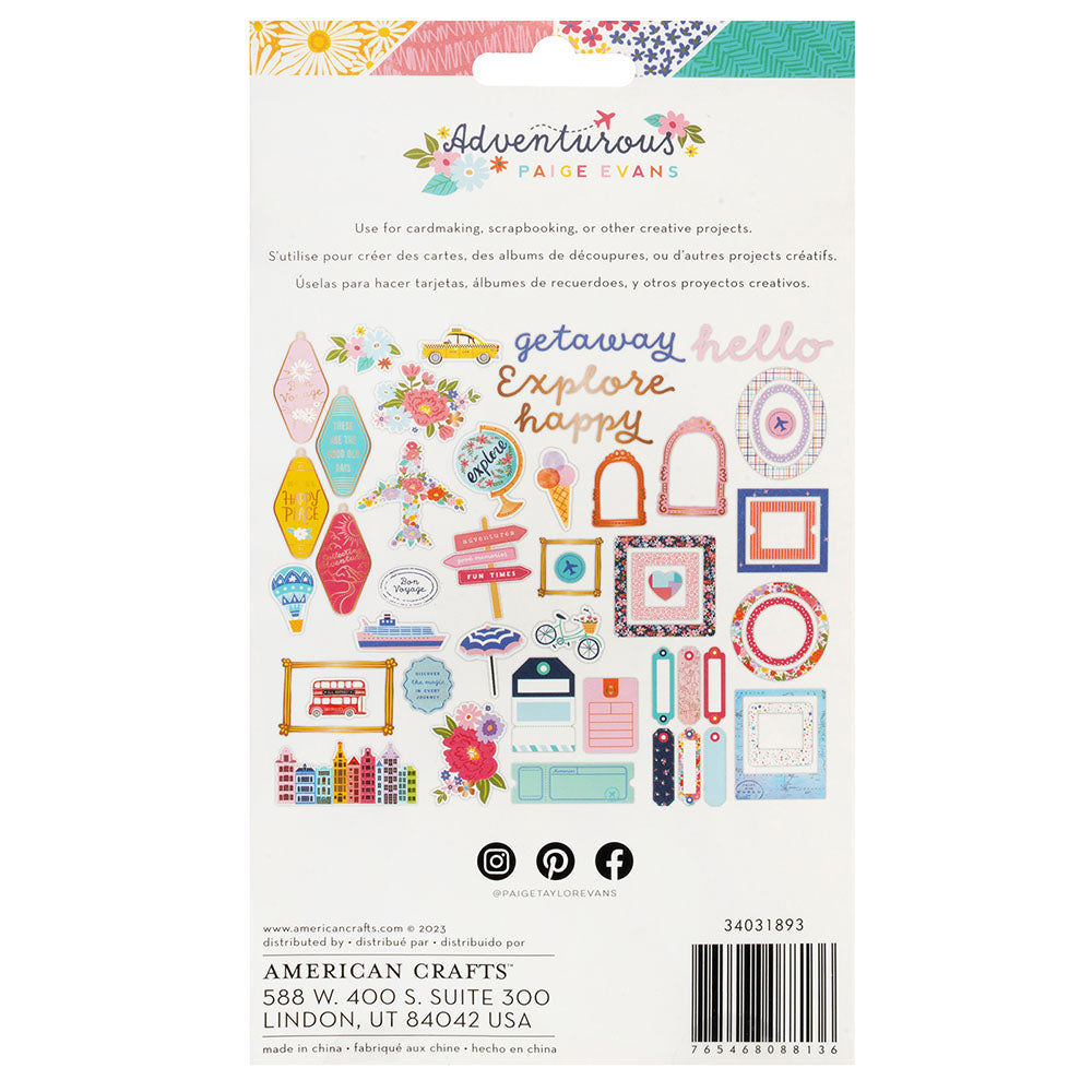 Paige Evans ADVENTUROUS Chipboard Embellishment 50pc