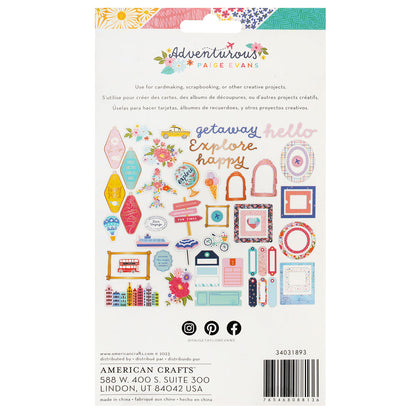 Paige Evans ADVENTUROUS Chipboard Embellishment 50pc