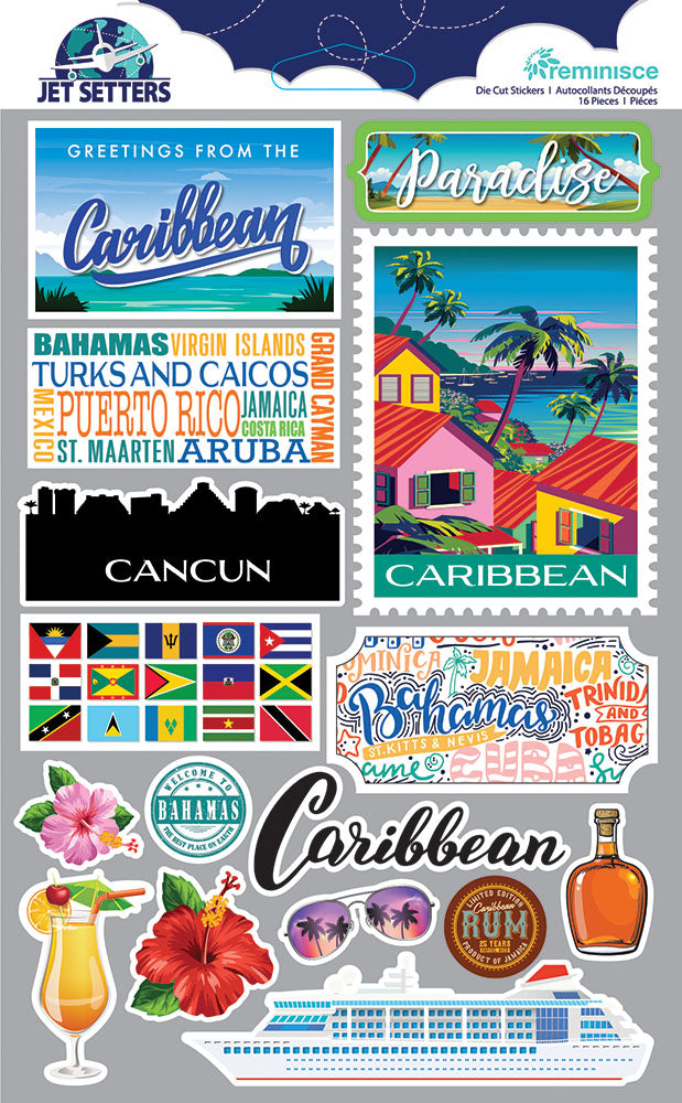 Reminisce Jet Setters CARIBBEAN DieCut Stickers 16pc