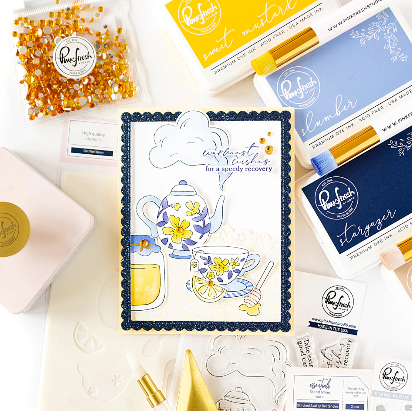Pinkfresh Studio GET WELL SOON Clear Stamp &amp; Die Set 7pc