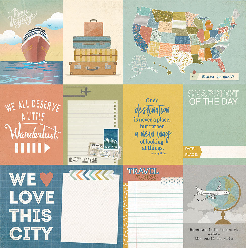 Photoplay Travelogue WANDERLUST 12X12 Scrapbook Paper