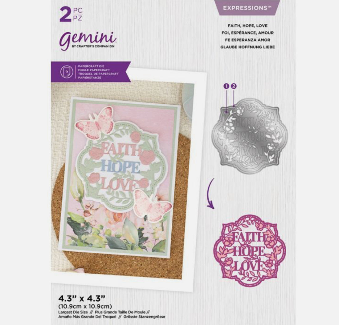 Gemini Expressions FAITH HOPE LOVE Metal Cutting Die 2pc