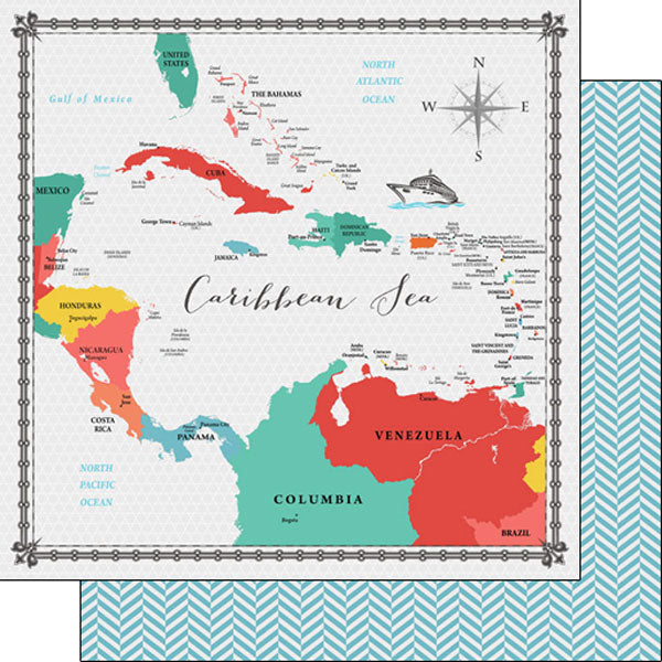 Scrapbook Customs CARIBBEAN SEA Memories Map 12X12 Scrapbook Paper