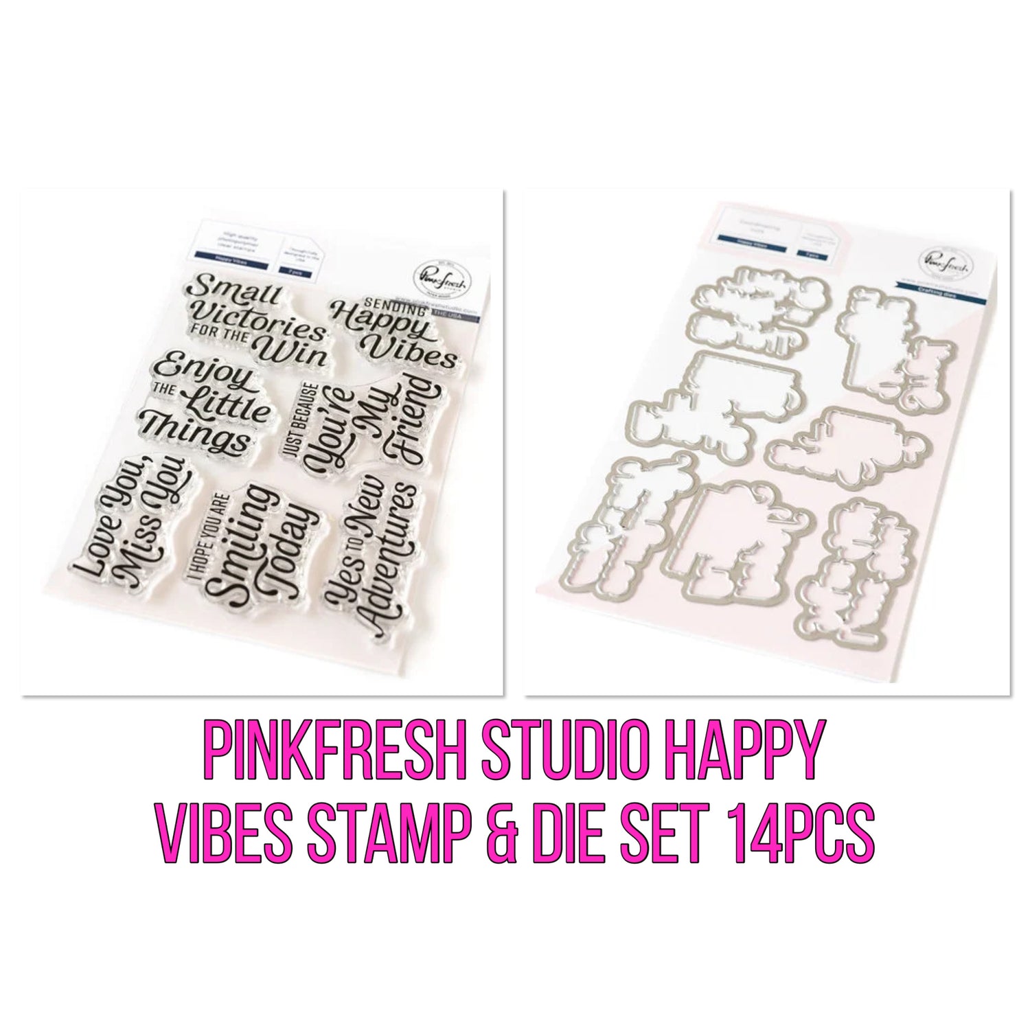 Pinkfresh Studio HAPPY VIBES Stamp &amp; Die Set 14pcs