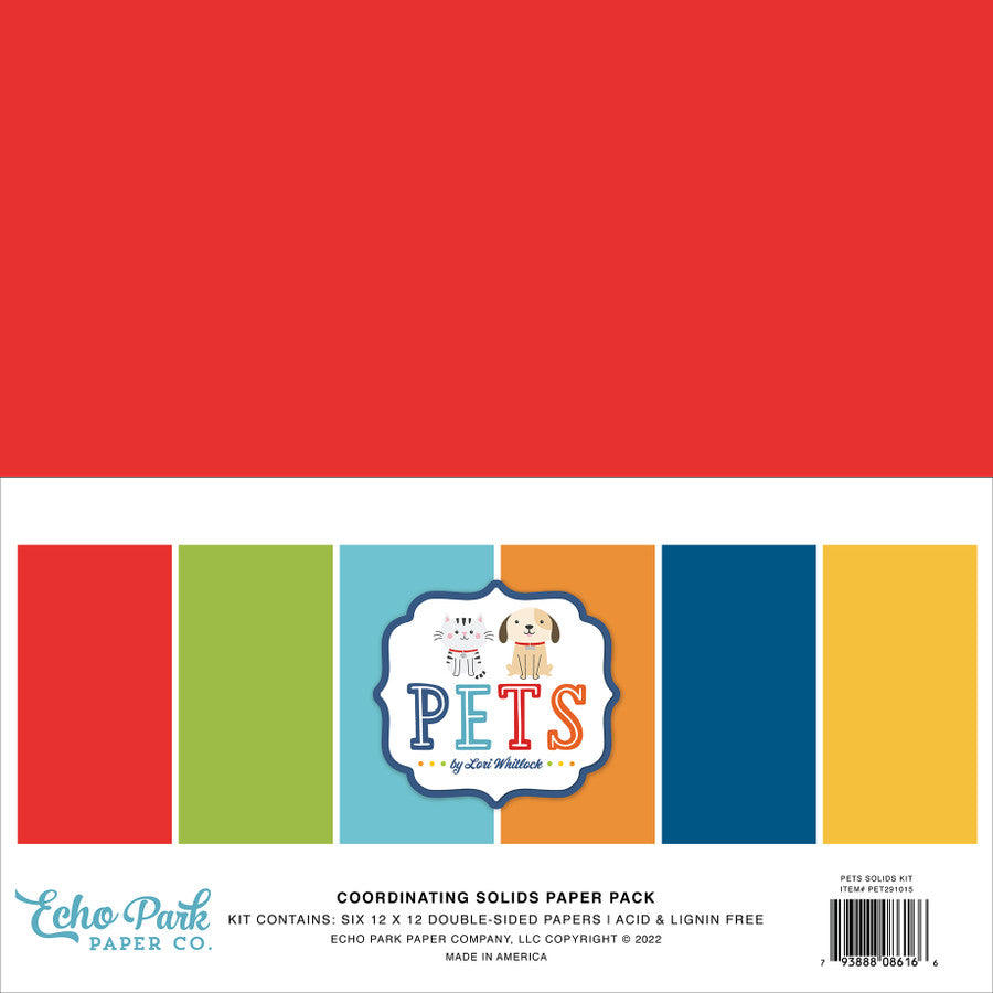 Echo Park PETS COORDINATING SOLIDS Paper Pack 6 Sheets