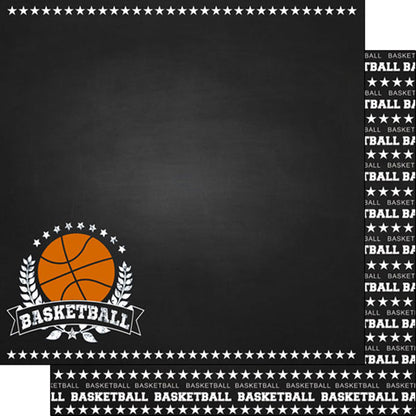 Scrapbook Customs BASKETBALL CHALKBOARD SPORTS 12X12 Double Sided Paper