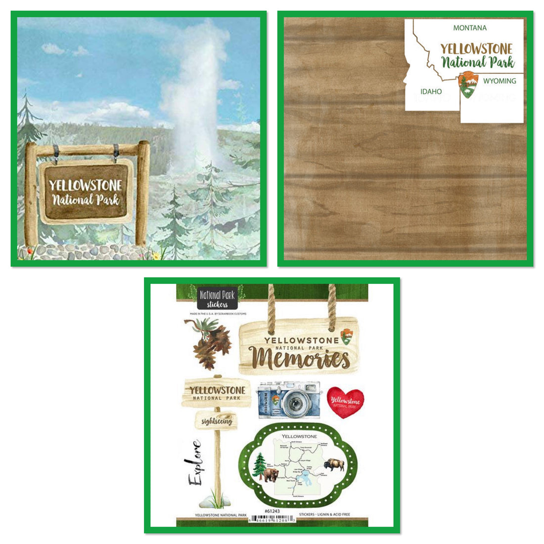 National Park YELLOWSTONE Paper &amp; Stickers 3pc Kit