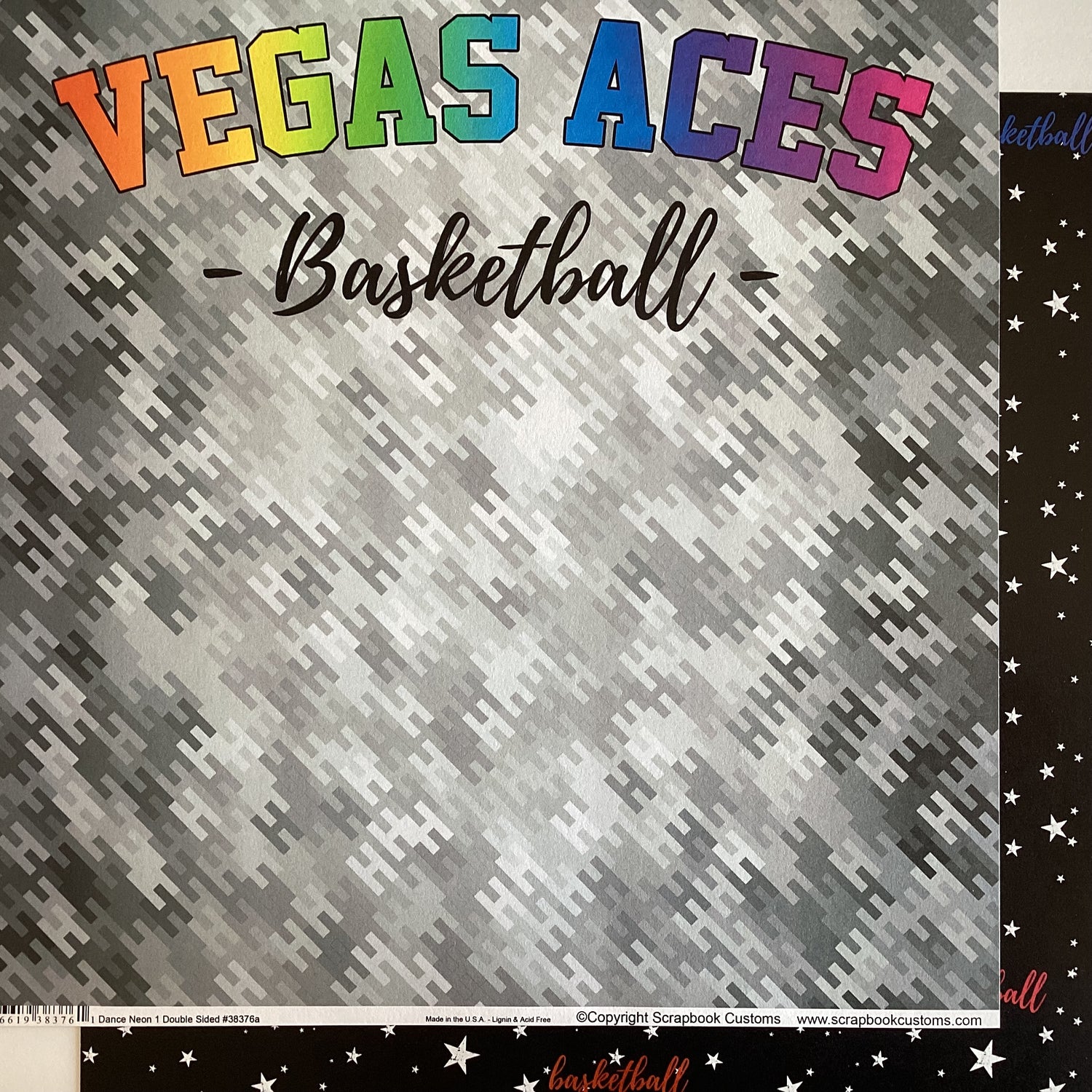 Neon Title LAS VEGAS ACES 12&quot;X12&quot; Scrapbook Paper