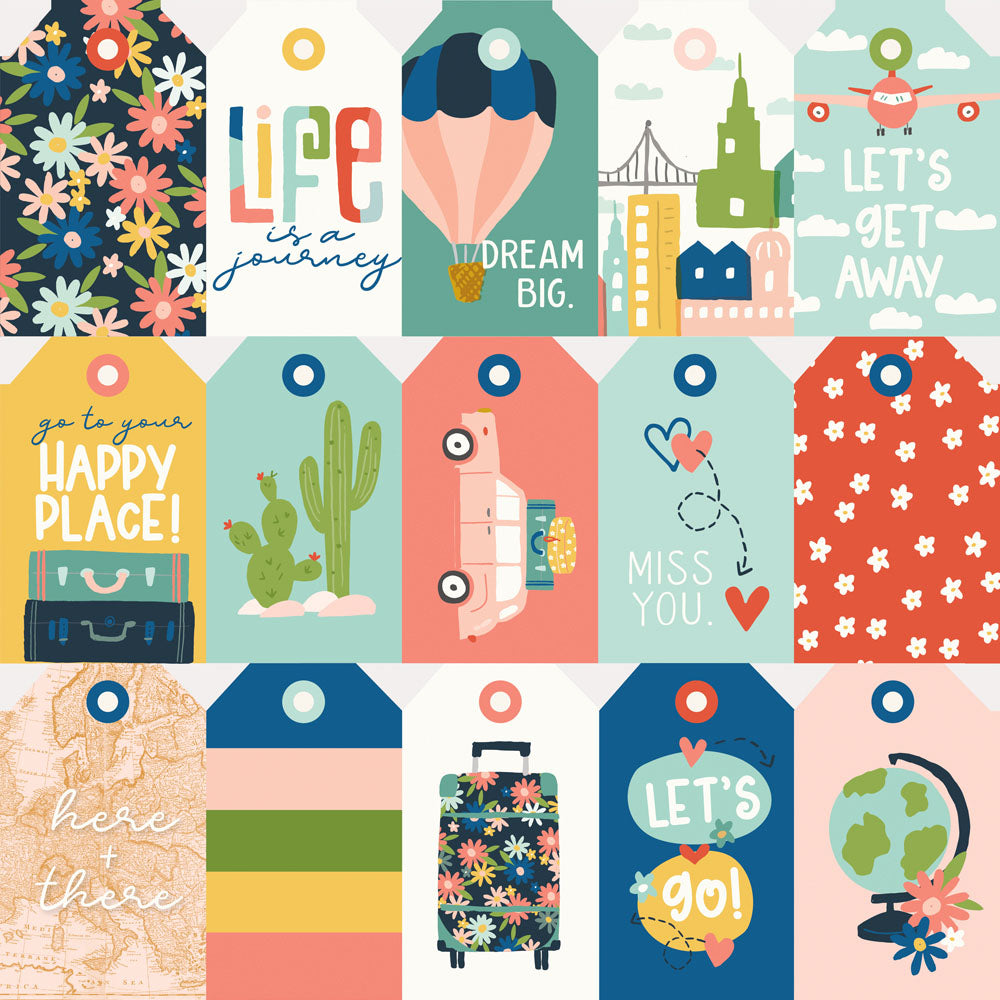 Simple Stories PACK YOUR BAGS Tag Elements 12”X12” Scrapbook Paper