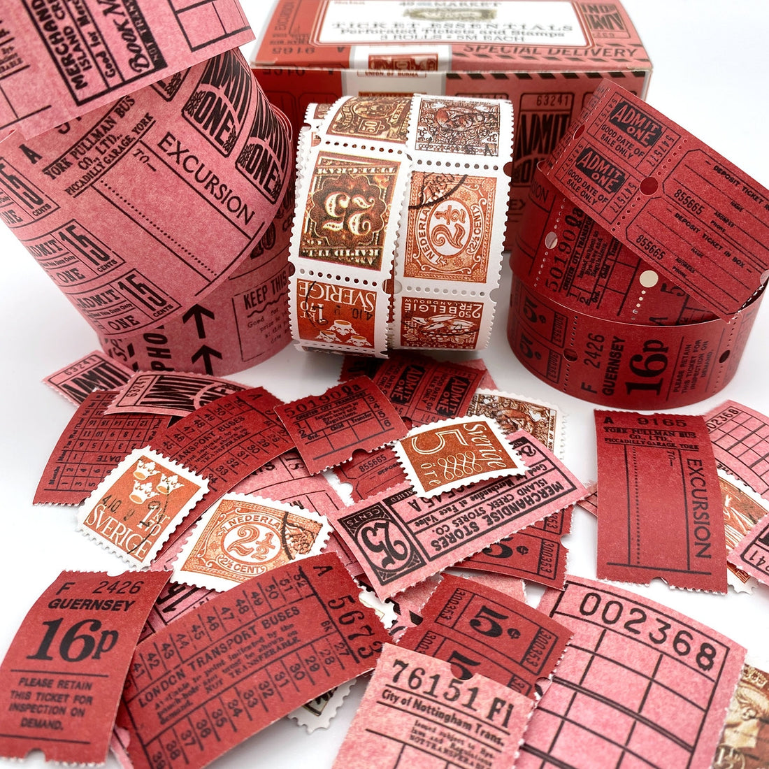 49 and Market Vintage Bits TICKET ESSENTIALS SALSA Perforated Tickets & Stamps 3 Rolls @Scrapbooksrus