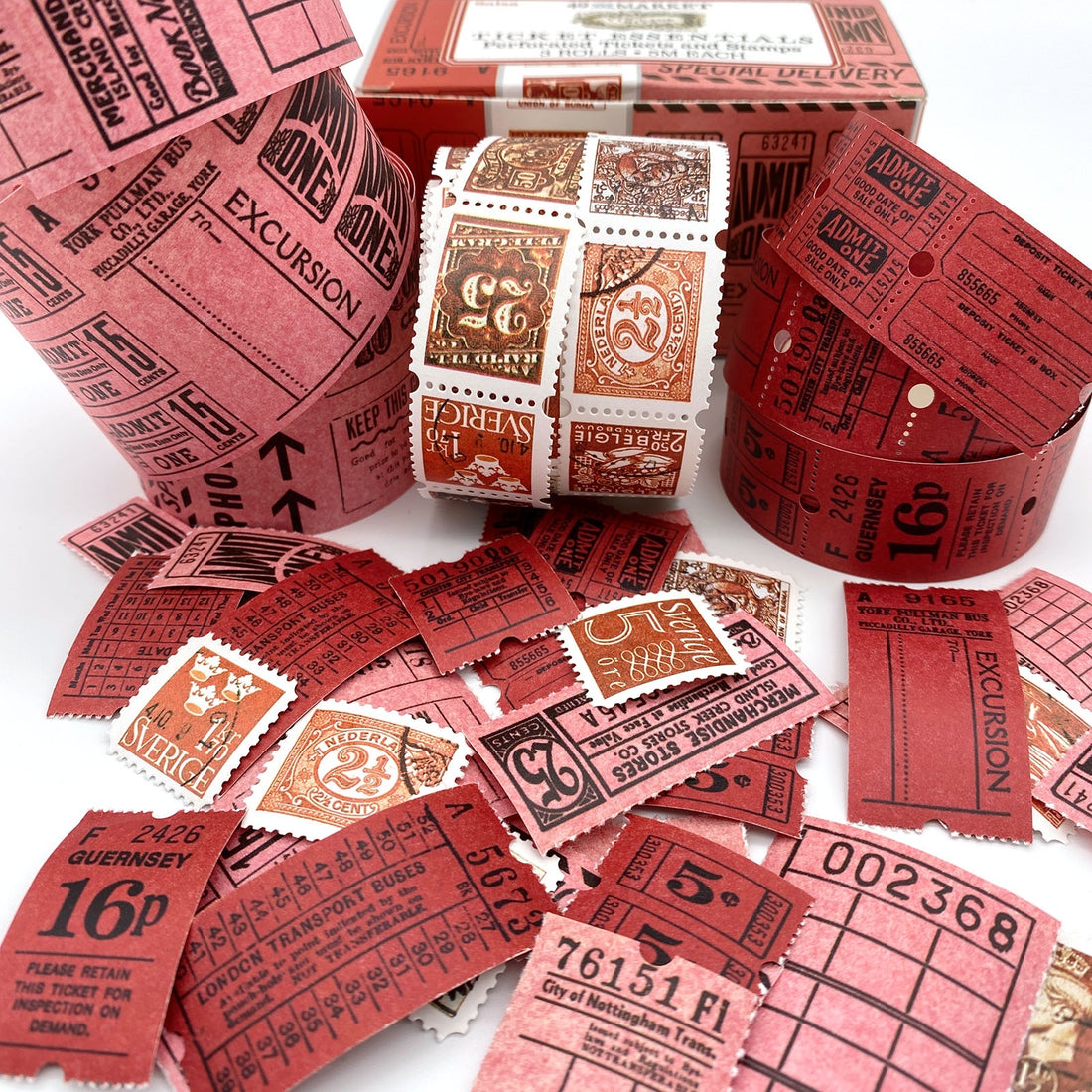 49 and Market Vintage Bits TICKET ESSENTIALS SALSA Perforated Tickets &amp; Stamps 3 Rolls @Scrapbooksrus