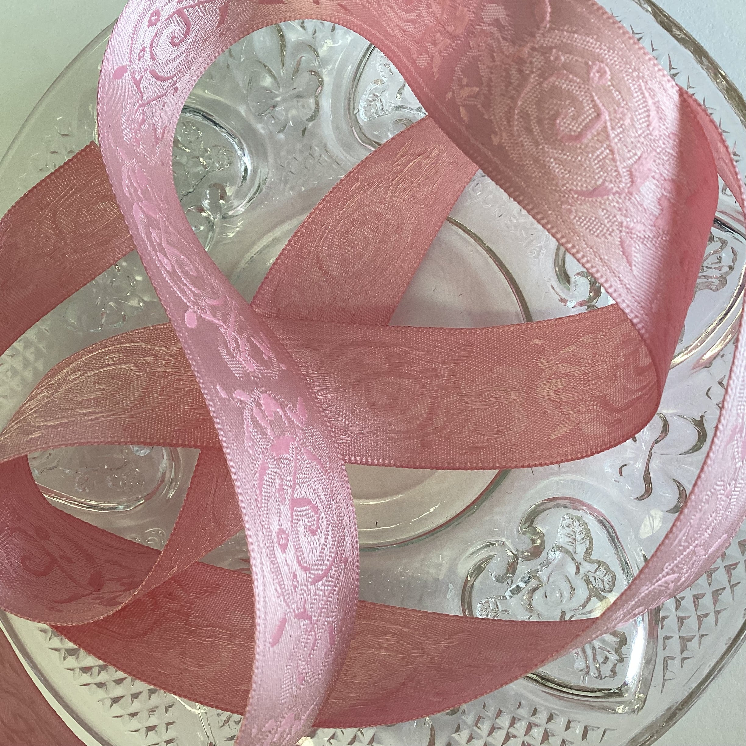 May Arts 7/8&quot; EMBROIDERY SATIN PINK Ribbon 1 yard