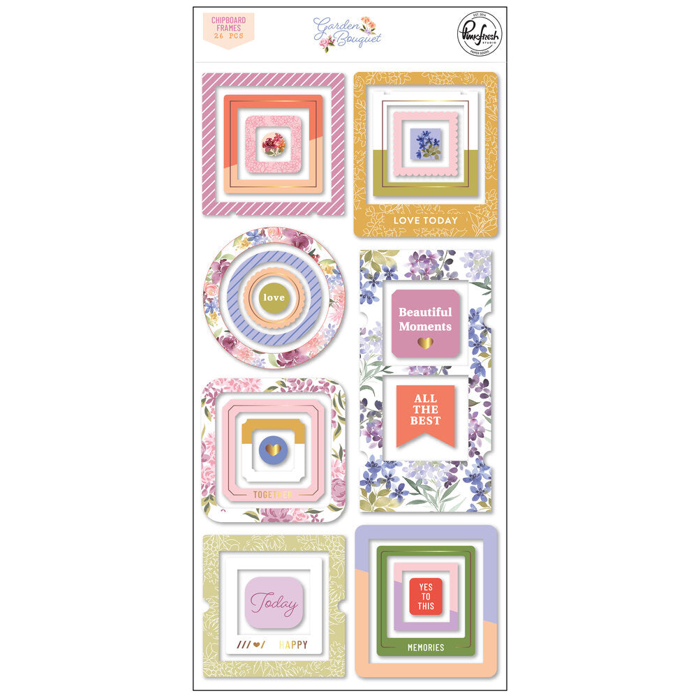 Pinkfresh Studio GARDEN BOUQUET Chipboard Frames 26pc