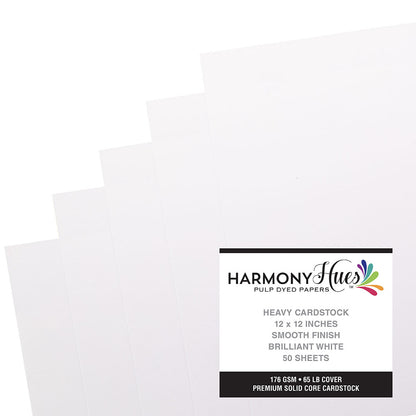 Harmony Hues BRILLIANT WHITE 12”X12” Solid Core Cardstock 65lb 50 Sheets
