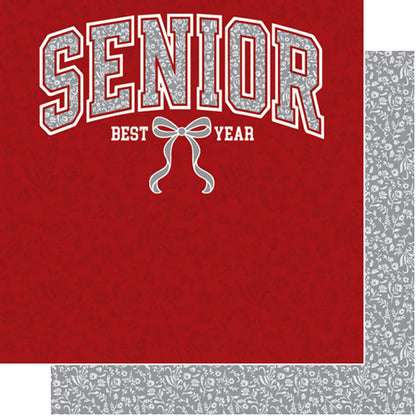Scrapbook Customs Senior Bow DARK RED DARK GREY 12”X12”Scrapbook Paper