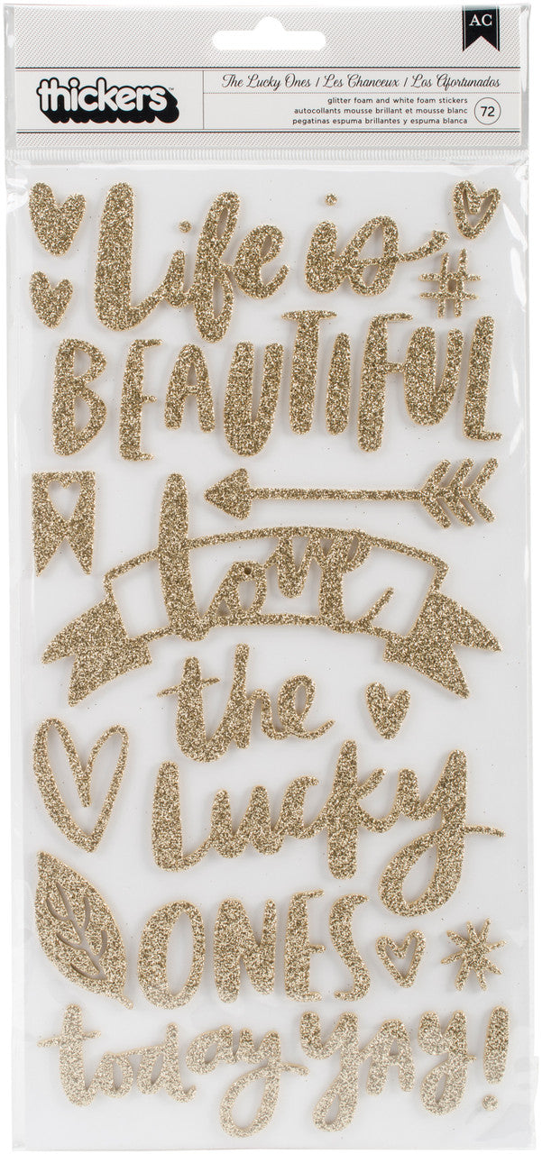 Thickers Amy Tangerine THE LUCKY ONES Glitter Gold &amp; White Foam Phrase Stickers